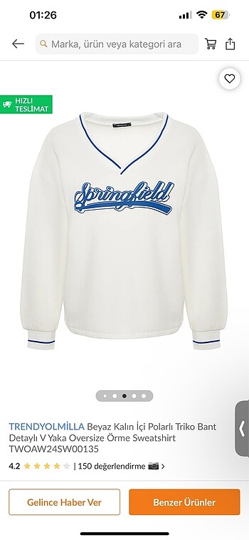 s Beden trendyolmilla oversize beyaz american vintage sweat