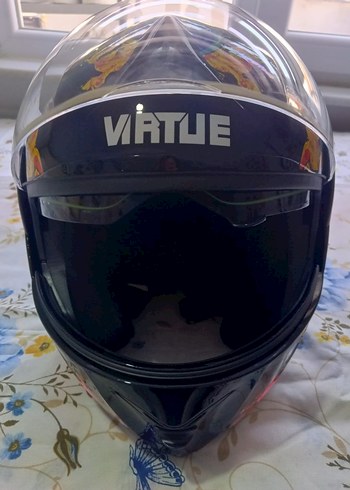 Velcro Bantlı Siyah Baskılı Motosiklet Kaskı - Görsel 4