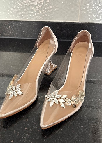 Beyaz Çiçekli Kristal Taşlı Stiletto - Görsel 2