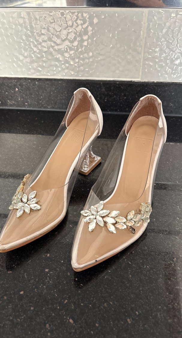 Beyaz Çiçekli Kristal Taşlı Stiletto - Görsel 2