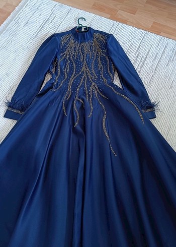 Nakışlı Lacivert Uzun Abiye Elbise - Görsel 2
