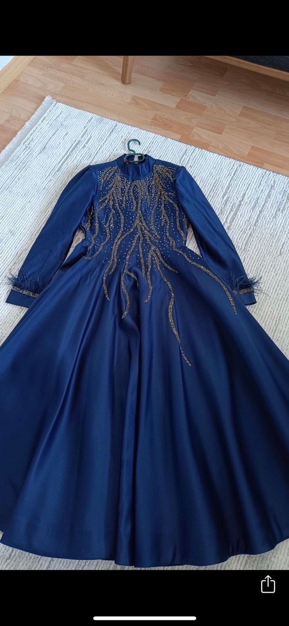 Nakışlı Lacivert Uzun Abiye Elbise - Görsel 2