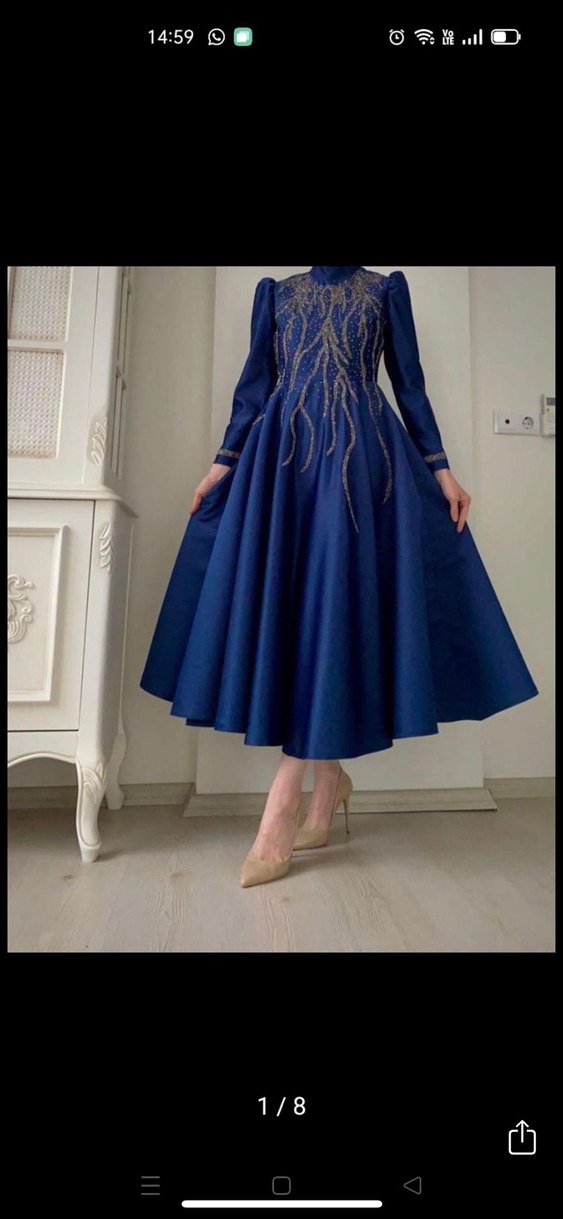 Nakışlı Lacivert Uzun Abiye Elbise - Görsel 3