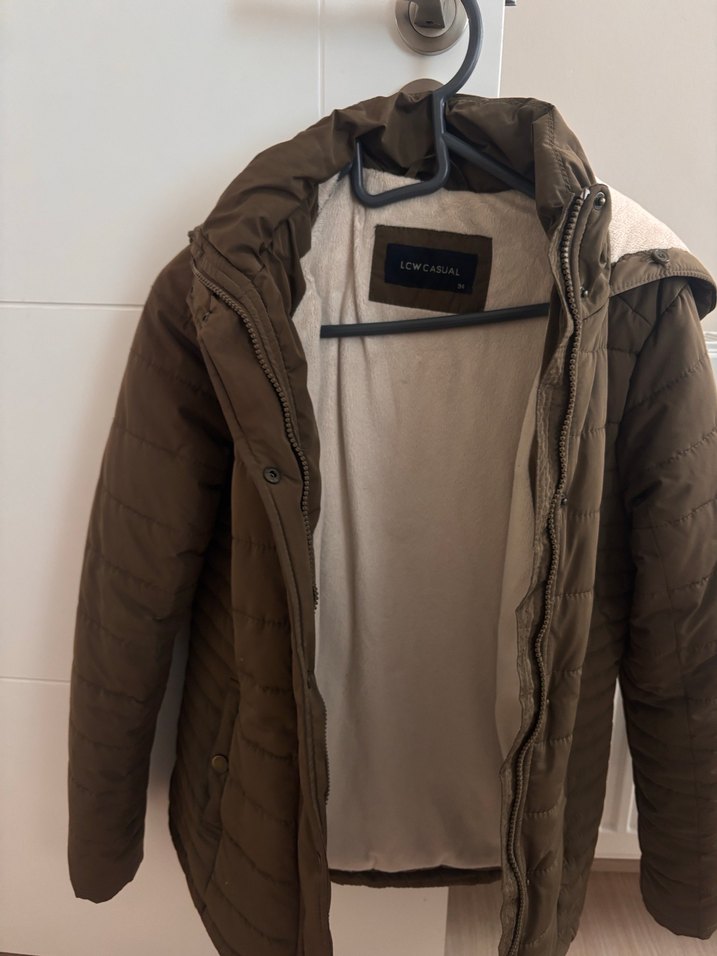 Düğmeli Kadın Kahverengi Kış Montu lcw haki - Görsel 2