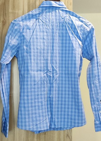 Düğmeli Mavi Pamuklu Kadın Gömlek - Görsel 3