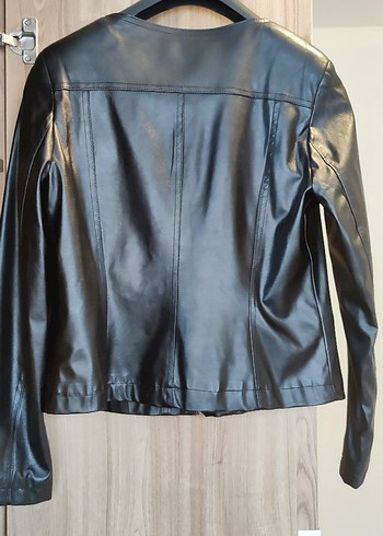 Deri Siyah Kadın Biker Ceket - Görsel 5