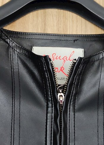 Deri Siyah Kadın Biker Ceket - Görsel 2