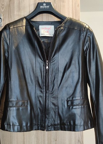 Deri Siyah Kadın Biker Ceket - Görsel 4
