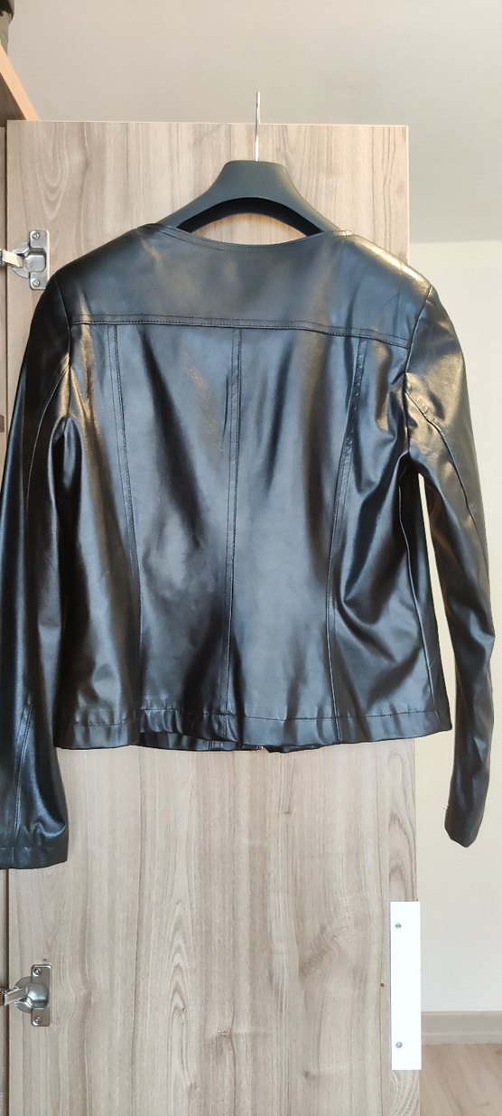 Deri Siyah Kadın Biker Ceket - Görsel 5