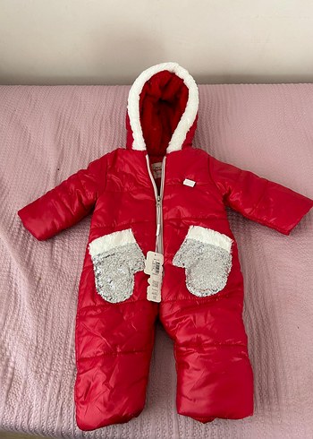 Kız Bebek Kırmızı Kürklü Kayak Tulumu