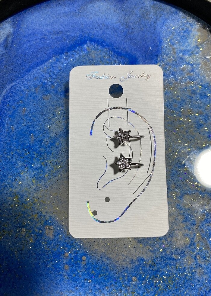 Silver iki yıldız  earcuff küpe - Görsel 2