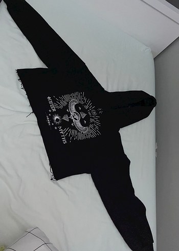 m Beden Kapüşonlu Siyah Baskılı Kadın Sweatshirt