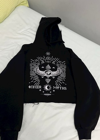 Kapüşonlu Siyah Baskılı Kadın Sweatshirt