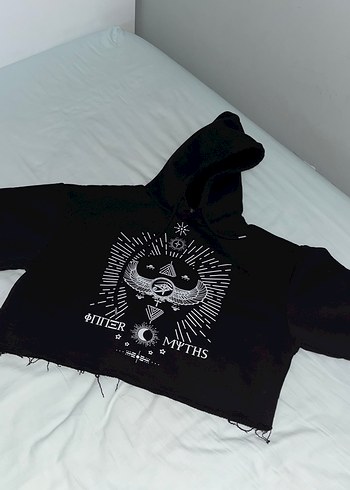 m Beden siyah Renk Kapüşonlu Siyah Baskılı Kadın Sweatshirt