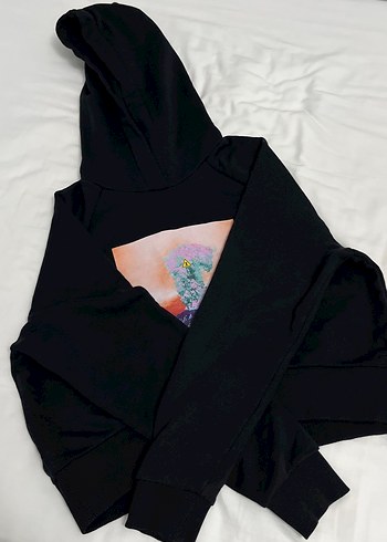 Academia Kadın Siyah Baskılı Kapüşonlu Sweatshirt