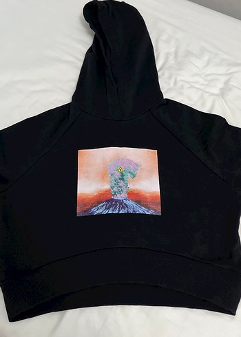 Kadın Siyah Baskılı Kapüşonlu Sweatshirt
