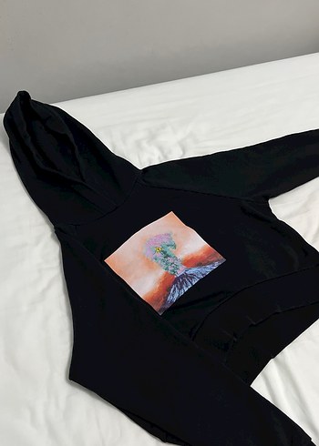 m Beden siyah Renk Kadın Siyah Baskılı Kapüşonlu Sweatshirt