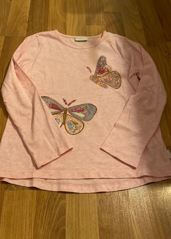 Pembe Uzun Kollu Kelebek Baskılı Tişört - Görsel 2