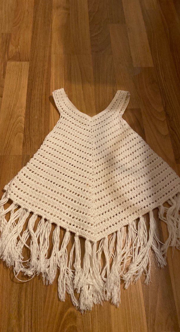 Kız Çocuk Bej Örgü Püsküllü Panço - Görsel 5