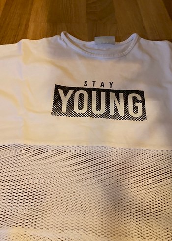 Kız Çocuk Beyaz Baskılı File Detaylı Tişört ikili - Görsel 3