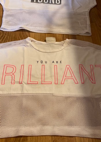 Kız Çocuk Beyaz Baskılı File Detaylı Tişört ikili - Görsel 2