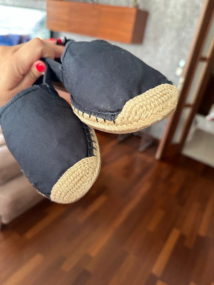 Siyah Kadın Espadril Düz Tabanlı Velcro - Görsel 2