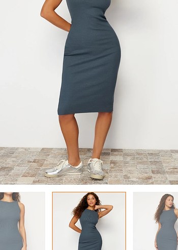 Gri Denim Midi Kalem Elbise