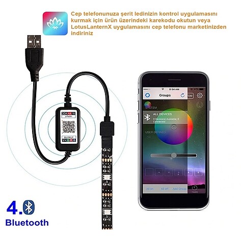  Beden Tv arkası bluetooth rgb usb şerit led 5 metre