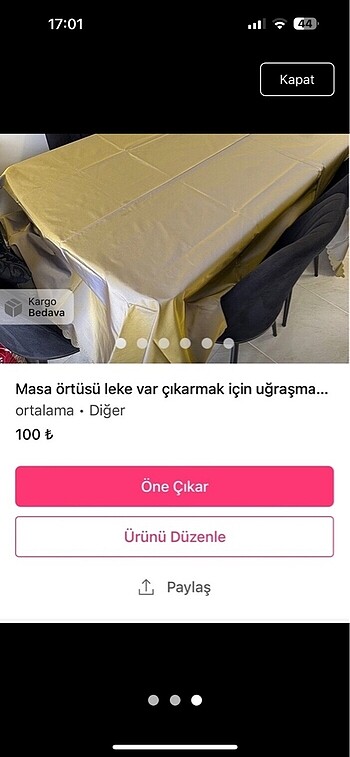 Diğer Masa örtüsü kullanım durumu fiyata yansıtıldı