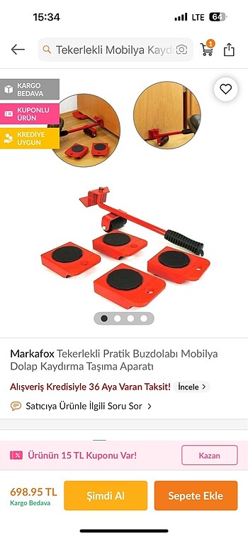 Tekerlekli buzdolabı ve mobilya kaydırma aparatı hiç kullanmadım