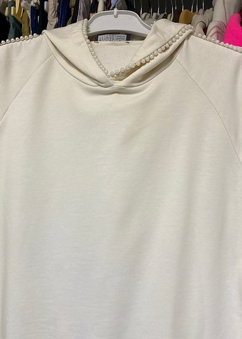 İnci  Detaylı Beyaz Kadın Sweatshirt - Görsel 2