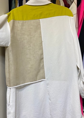 Renk Bloklu Keten Kadın Gömlek - Görsel 3