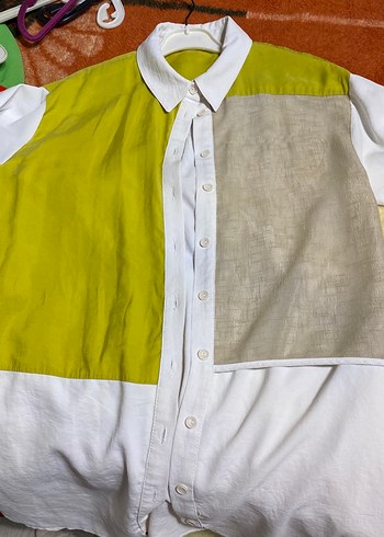 Renk Bloklu Keten Kadın Gömlek - Görsel 4