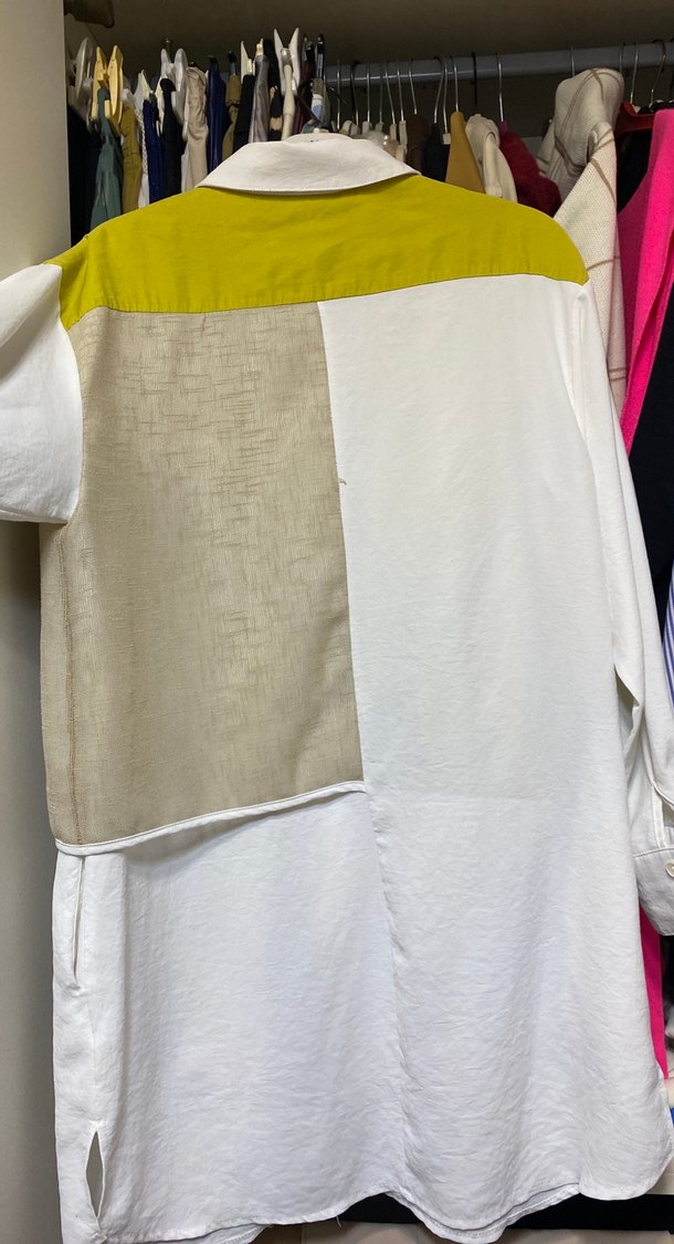 Renk Bloklu Keten Kadın Gömlek - Görsel 3