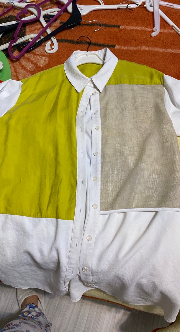 Renk Bloklu Keten Kadın Gömlek - Görsel 4