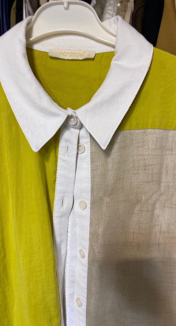 Renk Bloklu Keten Kadın Gömlek - Görsel 2