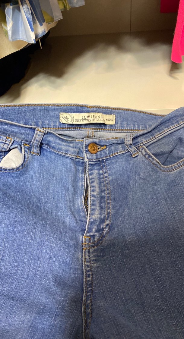 Düğmeli Mavi Kadın Midi Kot Pantolon - Görsel 4