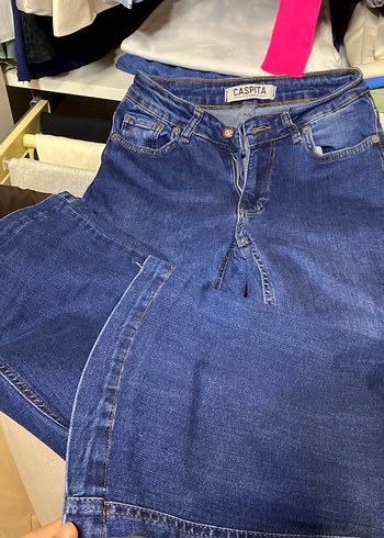 Casual Düğmeli Mavi Kadın Kot Pantolon - Görsel 2