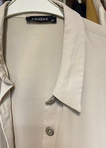 Bej Düğmeli Kadın Uzun Kollu Gömlek - Görsel 2