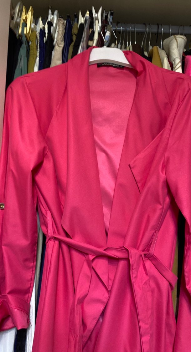 Pembe Midi Kuşaklı yagmurluk - Görsel 3