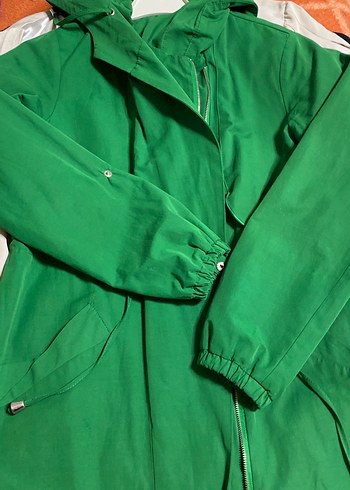 Uzun Yeşil yağmurluk  Fermuarlı - Görsel 3