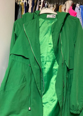 Uzun Yeşil yağmurluk  Fermuarlı - Görsel 4