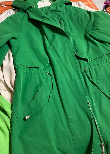 Uzun Yeşil yağmurluk  Fermuarlı - Görsel 2
