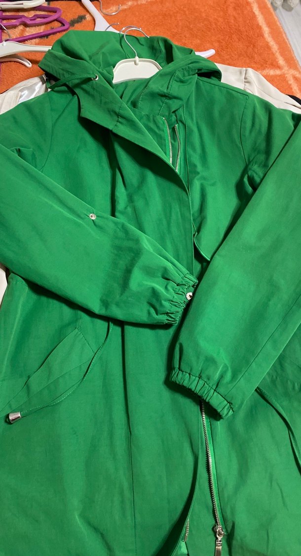 Uzun Yeşil yağmurluk  Fermuarlı - Görsel 3