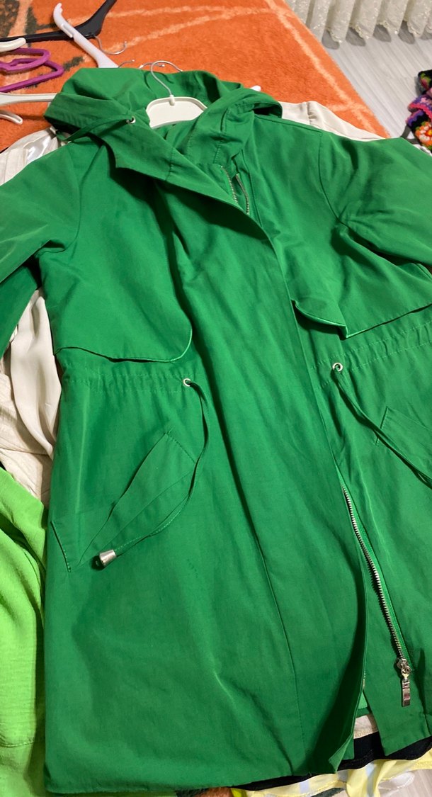Uzun Yeşil yağmurluk  Fermuarlı - Görsel 2