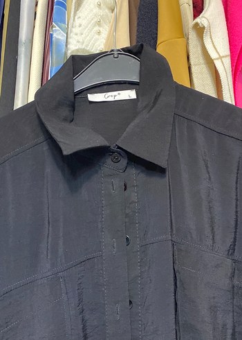 Düğmeli Siyah Uzun Kollu Kadın Gömlek - Görsel 2