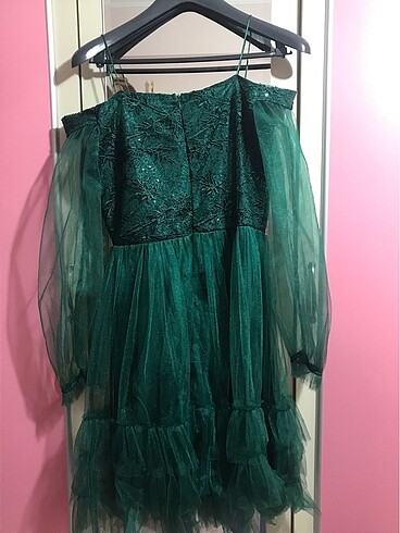 Yeşil Kısa Tüllü Abiye - Görsel 3