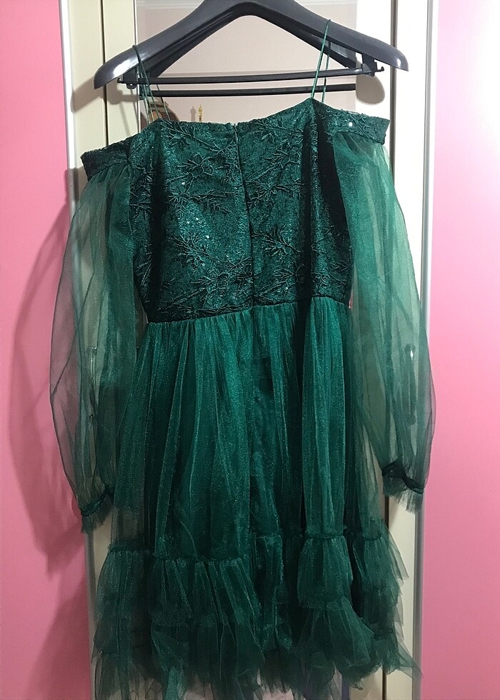 Yeşil Kısa Tüllü Abiye - Görsel 3