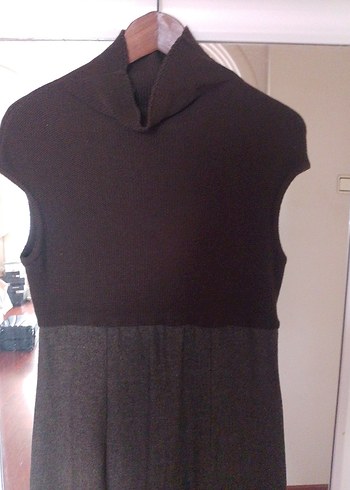 Yünlü kumaş ve örgü üst elbise - Görsel 3