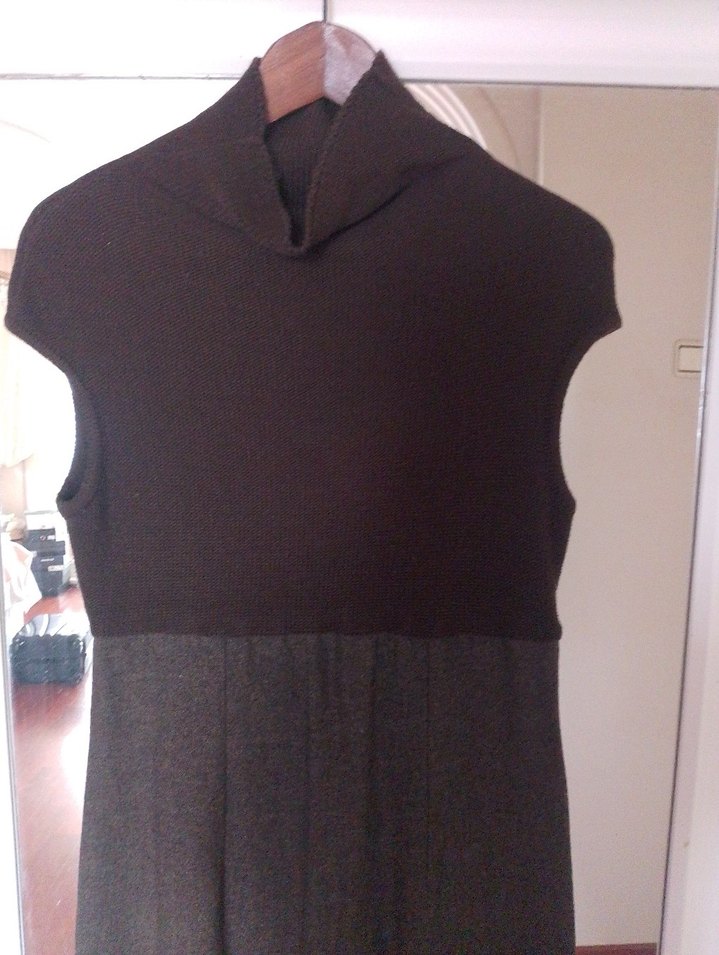 Yünlü kumaş ve örgü üst elbise - Görsel 3